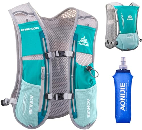 Azarxis Trinkrucksack 5L / 5.5L, Ultraleichter Laufrucksack, Trailrunning Rucksack, Hydrationspack für Laufen, Joggen, Wandern, Marathon (Hellblau (5L) - mit 1 Soft Flask (500ml))