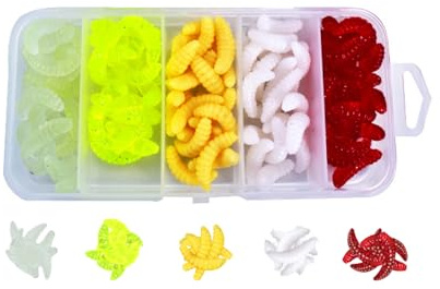 YOUZMY 100 pcs Poisson d'appât Artificiel ver de pêche en Plastique Souple leurre, Leurre de pêche au ver pour Eau Salée et Douce