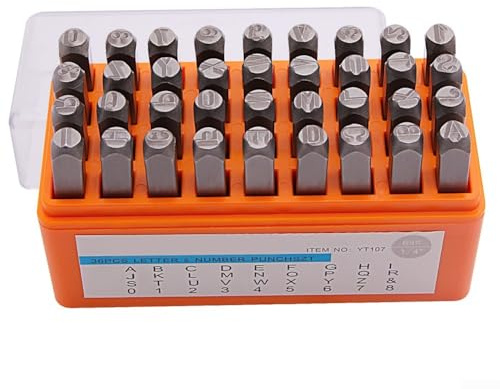 CNANRNANC 36 Stück Stempelset aus Stahl, Metallstempel-Set, Schlagbuchstaben Set, Zahlen, Alphabet, Buchstaben, Stempelwerkzeuge für Stempeln von Metall Leder DIY (6mm)