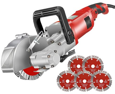 Wall Groove Cutting Machine w/Carry Box 220V 4000W,with 5 PCS Saw Blades Wall Slotting Machine Electric Wall Chaser for Brick Granite Marble Concrete 33MM Cutting Width/37MM Cutting Depth,Red