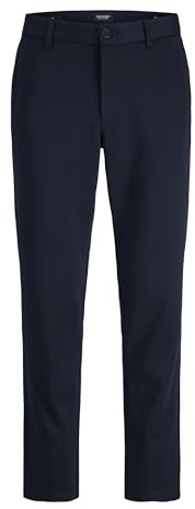 JACK & JONES Men's Chino Trousers Slim Fit - Chino Trousers Men Made of Recycled Polyester - Classic Performance Pants Men's Trousers with Stretch, Mid Rise, Turn-Up Hem, Blazer navy, 34 W/36 L