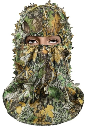 Passamontagna 3D a foglia da caccia in rete maschera per il viso copertura della testa cappuccio mimetico all'aperto