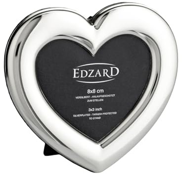 EDZARD Mini-Bilderrahmen Herz (für Foto 8 x 8 cm), edel versilbert, anlaufgeschützt, mit Samtrücken, zum Stellen – Fotorahmen Herzform, Silberrahmen, Tischdeko Hochzeit, Geschenk Valentinstag
