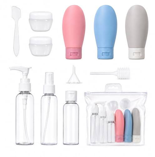 Carehabi Lot de flacons de voyage à remplir, petites boîtes de crème, vaporisateur transparent, distributeur de shampoing, accessoires de voyage pour cosmétiques