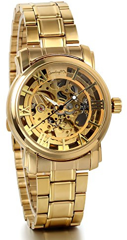 JewelryWe Herren Automatik Armbanduhr Edelstahl Armband Skelett Uhr Automatikuhr Vatertagsgeschenk