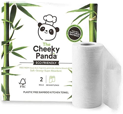 The Cheeky Panda Bamboo Kitchen Roll | 2 Kitchen Rolls - 200 Super Strong Sheets | Naturally Strong and Absorbent Plastic Free Kitchen Paper Towels