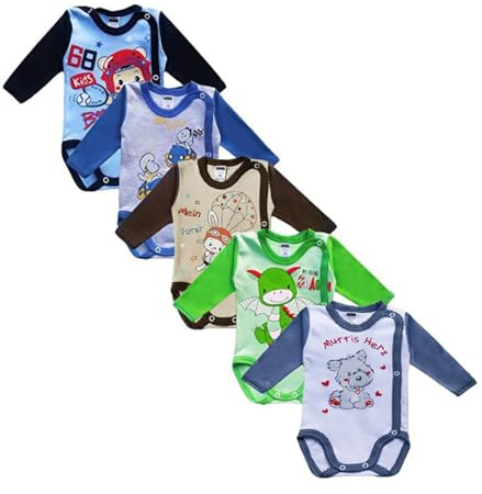 MEA BABY Unisex baby body med långa ärmar och tryck, 5-pack. Baby body pojkar Baby body flickor (74, pojkar)