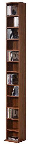 [en.casa] Scaffale a Colonna con 12 Scomparti per CD DVD e Oggetti Decorativi Mobile Alto Salvaspazio con Ripiani Regolabili in Altezza 175 x 20 x 20 cm Effetto Noce