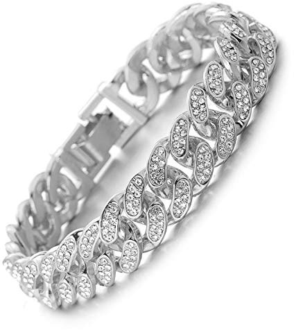 Halukakah Kubanische Kette Herren Iced Out,15MM/20MM Herren Goldkette Miami 18 Karat Echt Vergoldet/Platin überzogen Weißgold Halsband Halskette Armband,Labordiamanten Hand Eingelegt,Geschenk für Ihn