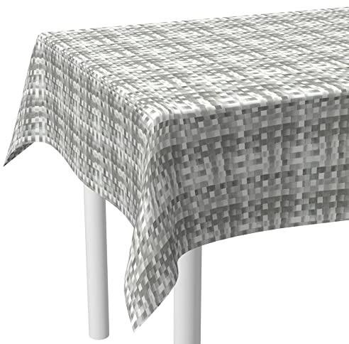 LILENO HOME Bordsduk, tvättbar, som metervara, 200 x 140 cm (skärkant) i rutigt silverfärgat tygmönster – vaxduk, vattenavvisande, perfekt som bordsduk eller bordslöpare, för öltält