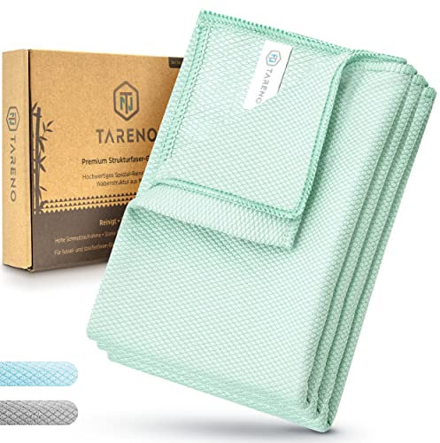 TARENO®, panno per finestre di alta qualità, senza aloni, in microfibra per la pulizia delle finestre, set da 3 pezzi, panno per vetri con struttura a nido d'ape, auto, acciaio inossidabile