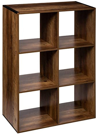 Five - Meuble Étagère 6 Cases de Rangement Coloris Bois foncé Style Industriel H 100.5 cm