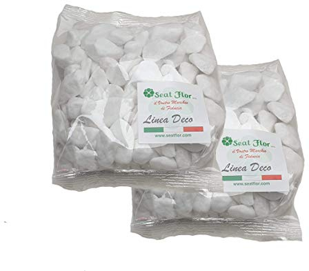 Seat Flor ciottolo bianco brillante naturale, pietra bianchissima per vasi, pietra bianco lucido (15-25 mm.) 2 kg.