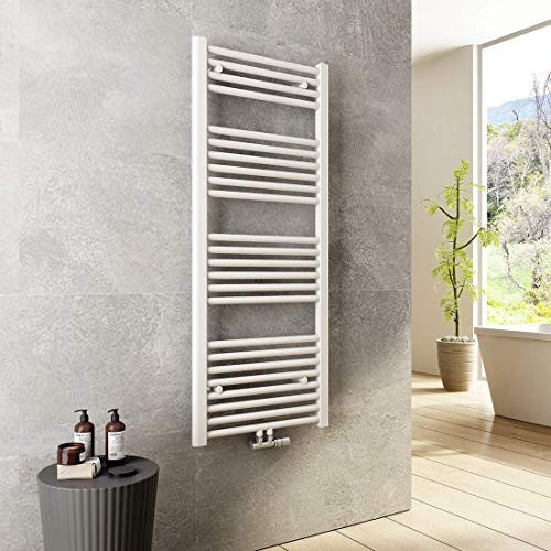 Heilmetz Bad Heizkörper 500 x 1200 mm Handtuchtrockner Weiß Bad-Heizkörper Handtuchheizkörper Mittelanschluss Heizung 513 Watt Leistung Handtuchwärmer