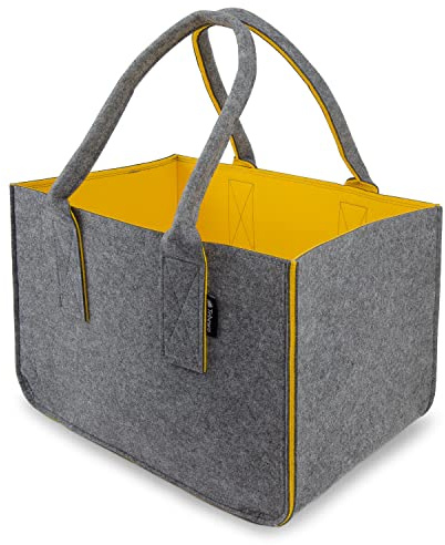 Tebewo Borsa in feltro, pratica borsa per la spesa, alla moda, cestino per la spesa in feltro, borsa pieghevole, colore grigio/giallo