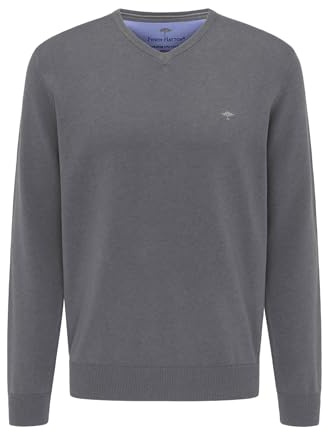 FYNCH-HATTON Jersey de Algodón con Cuello de Pico, Gris (Acero 936), XXL