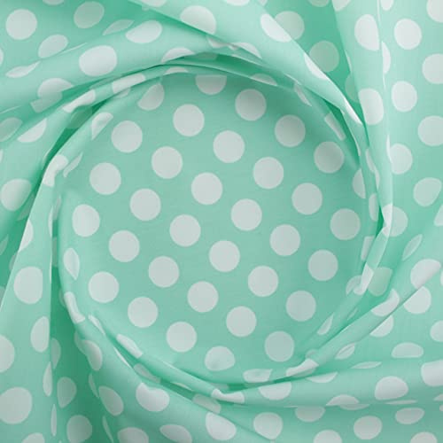 TEJIDO DE POPELÍN CON LUNARES SERIE CANDELA DE ANCHO 160cm POR METRO ESPECIAL PARA TRAJES DE FLAMENCA Y DECORACIÓN (BLANCO SOBRE VERDE AGUA, 3 METROS)