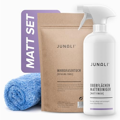 JUNALI Matt Set, Oberflächen Mattreiniger & Mikrofasertuch, Pflege für matte Oberflächen (1x 500 ml matt + Tuch)