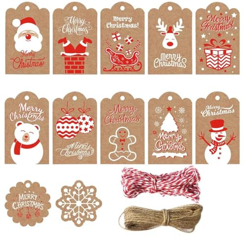Etichette Carta kraft,Etichette Regalo,Etichette Regalo di Natale,120 Pezzi Tag Regalo,Etichette Regalo di Carta Fai Da Te,Targhette Carta Kraft Tag Regalo Festival per Etichetta Regalo di Natale