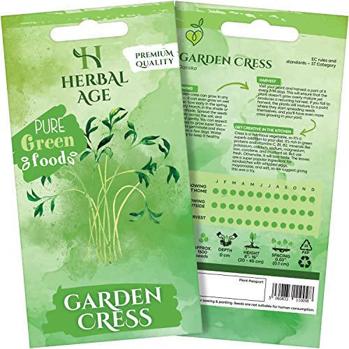 HERBAL AGE Cress Seeds Plants, Grow Your Own Herb Garden Kit, ~1500 Seed Box, Salad Herbs Seeds for Planting UK, Veg Plant Gardening Gift for Men, Women, Kids, Seeds to Plant Outdoor & Indoor