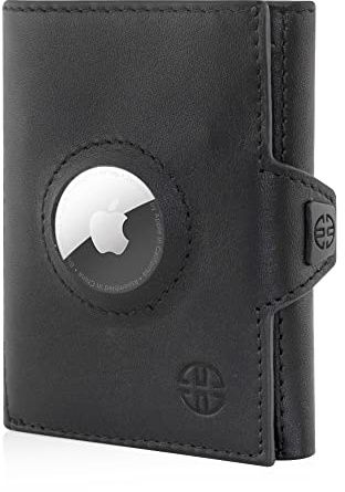 TRUSADOR Verona Ledergeldbörsen für Herren und Damen, dreifach gefaltet, schmale Vordertasche, RFID-Geldbörse, Schwarz, Small, Air-Tag-Tasche