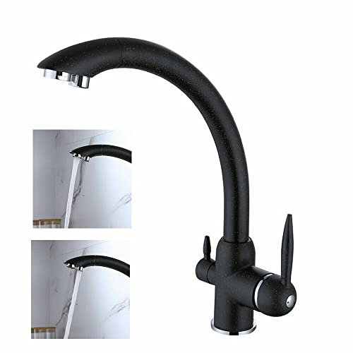 3 Wege Küchenarmatur Wasserhahn Spültischarmatur Einhebel Mischbatterie | Retro Schwarz Küchenarmatur | 360° Hoch Wasserhahn Küchenarmatur Spüle | Spülenarmatur Messing