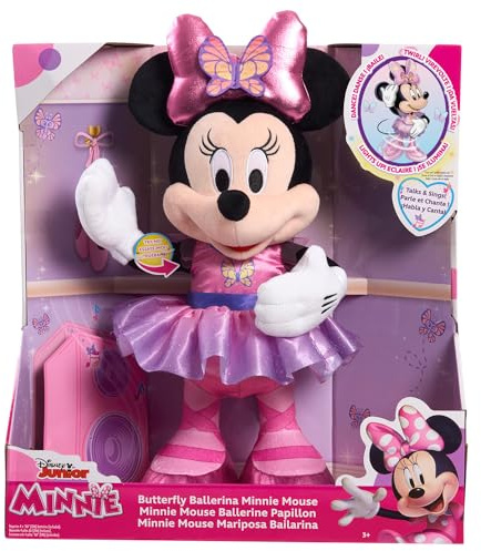 Just Play Minnie Disney Junior Mouse Sing and Dance Butterfly Ballerina Lights and Sounds Plush, Sings Just Like a Butterfly, Kids Toys for Ages 3 Up
