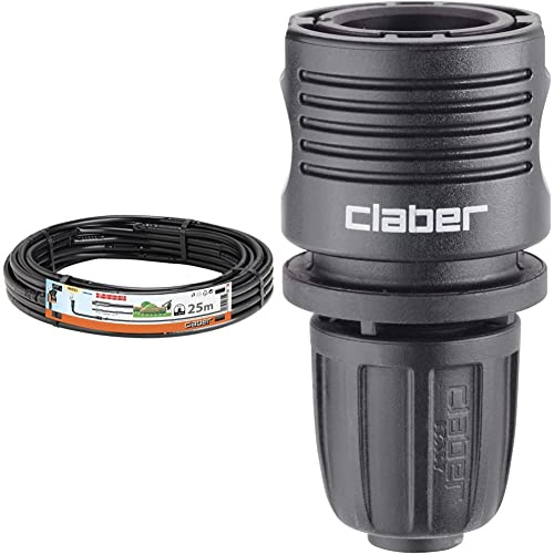 Claber 90355 Tubo Gocciolante Polietilene 1/2, Nero, 25 m & 91009 Goccia a Raccordo Automatico, Nero