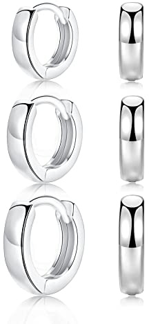 CERSLIMO Creolen Silber/Gold/Rosegold/Schwarz, Ohrringe Sterling Silber 925 & Rose Vergoldet 585 Creolen Set (10mm/12mm/14mm) Klein Schmuck Geschenke für Damen Mädchen Herren