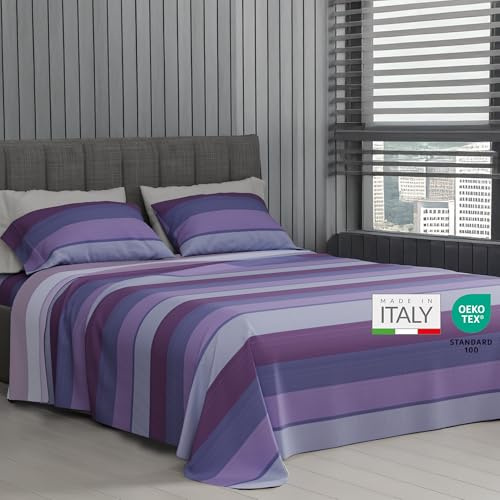 Completo Lenzuola Matrimoniali Cotone 100% Puro 180x200 Made in Italy | Set Lenzuola Matrimoniale Cotone 4 Pezzi, Lenzuolo Sotto con Angoli, Lenzuolo Sopra e 2 Federe Coordinate, Lavabile a 30°