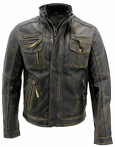 Infinity Nero Caldo Brando Giubbotto da Motociclista in Pelle da Uomo 5XL