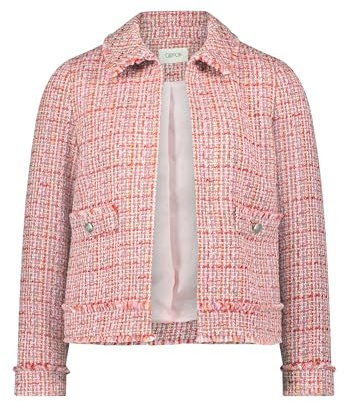 Tecknad jacka dam tweedblazer med fickor, flerfärgad, 56 cm, kort längd, rak passform, storlek 4845, Rosa/lila, 44