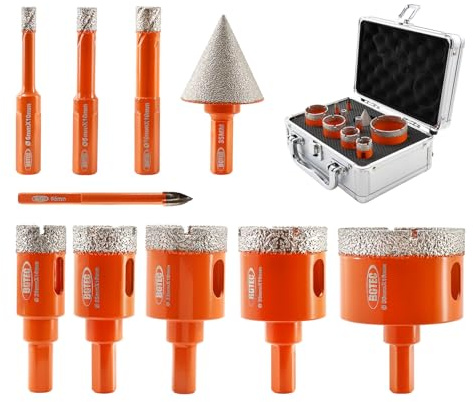 BGTEC Diamant Fliesenbohrer Set - Diamantbohrer 6/8/10/20/25/32/35/50mm& Diamant Fasenbohrer 35mm&Positionierbohrer 6mm für Fliesen Porzellan Keramik Marmor Granit Bohrungen