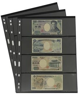 PCCB MINGT 10 fogli interni standard a 9 fori fronte/retro per album, francobolli, banconote, collezione, pagine interne per raccoglitori di monete e forniture (Nero, 4 Tasche)