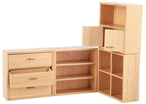 1:12 Mini-Holzschrank, Möbel, Wohnzimmer, Schlafzimmer, Schrankeinheit für Puppenhaus (Originale Holzfarbe