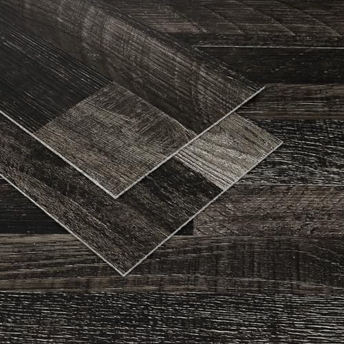 VaryPaper Vinyl Bodenbelag Holzoptik Dunkle 90cmx15cm 20 Stück Klebevinyl Selbstklebend Dick Klebefliesen Boden Küche Wasserfest Vinylboden zum Kleben Fliesenaufkleber Boden Wohnzimmer Schlafzimmer