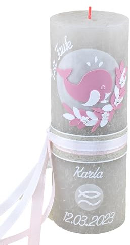 Cerziies® Taufkerze Rustik Karla Junge oder Mädchen mit Name und Datum, individuell und handverziert 2141, Variante:Glasteelichteinsatz