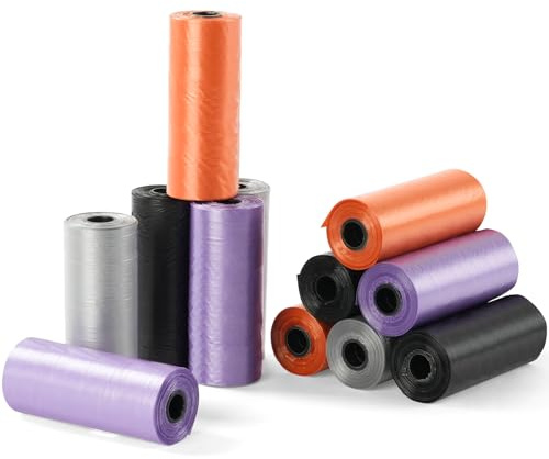 URAQT Müllbeutel - 180 Stück, 12 Rollen Klein Müllbeutel für Auto, Mini Müllsäcke für Haushalt, Küche - Schwarz, Grau, Orange, Lila