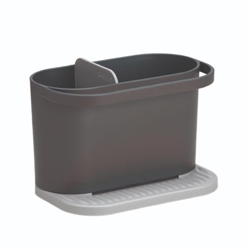 ReBorn Recycled Kitchen Sink Tidy Organiser Worktop Made in UK - Dark Grey | Two compartments, integrated dishcloth rail, ribbed sloping base drains fast, wipe clean, made from 100% recycled plastic