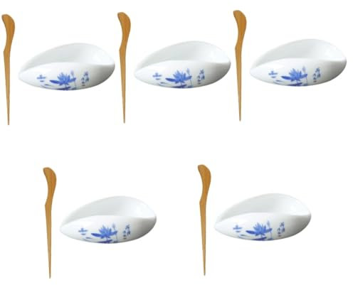 Warmhm 5sets Porcelain Tea Vessel Ceramic Scoop for Loose Leaf Tea Ceremony Supplies Lightweight and Portable for Use