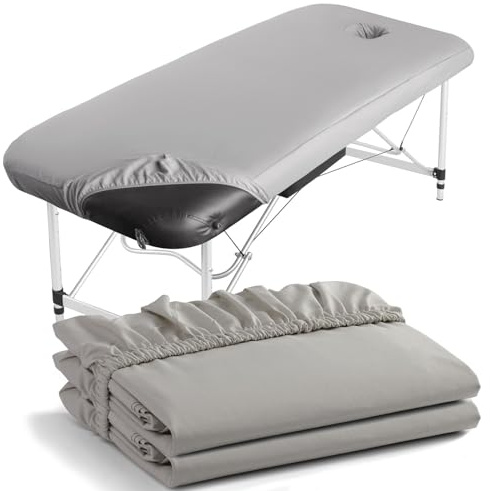 Eqivei 2 stycken överdrag för massagesäng med hål, massageliggskydd tvättbar, dra-på-överdrag för massagesäng, andas 70 x 190 x 12 cm, grå