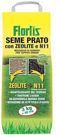 Flortis Super Universale. Kit sementi per prato e concime prato e zeolite. Semi erba prato universale, concime prato e arieggiatore Semi prato resistente purificato. Semi per prato fino 80m²