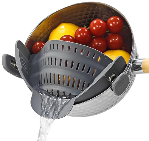 Starkitchen Colador de silicona con clip para ollas y cuencos, herramientas de cocina (gris)