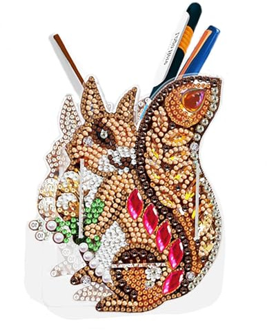 CXINLky Set per diamond painting 5D fai da te con diamante, portapenne per pittura con diamantini, regalo per articoli da ufficio, portagioie 10 scoiattoli