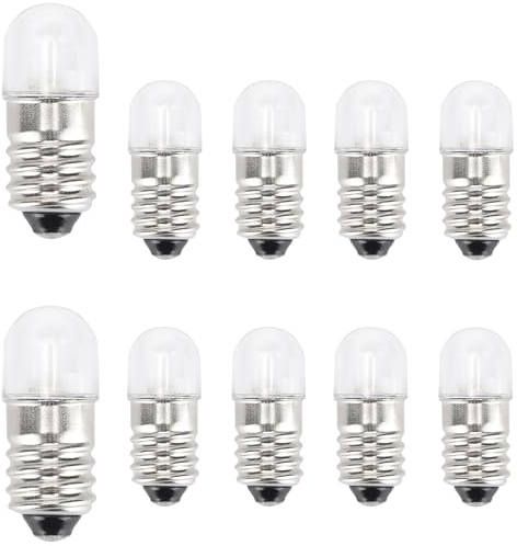 GutReise DC E10 LED Glühbirnen, 10 Stück E10 Ersatz Glühbirnen Miniatur Schraube LED Lampen 0.5Watt 65Lm (Rot, 9V)