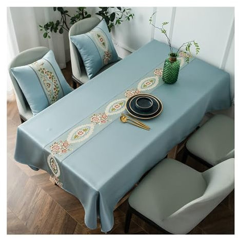 BCughia Tischdecke 140x140 Quadratisch, Tischdecke Abwaschbar Modern Polyester Stickerei Blumen Tischdecke für Küchentisch, Blau Grau