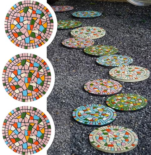 Elitix Trittsteine für Garten 3-teiliges Mosaik-Trittstein-Set für Den Valentinstag, 12/13/15 Zoll Gartensteine ​​als Rasentritt, Trittsteinmatte für Trauerwege(Pink,39cm (15))
