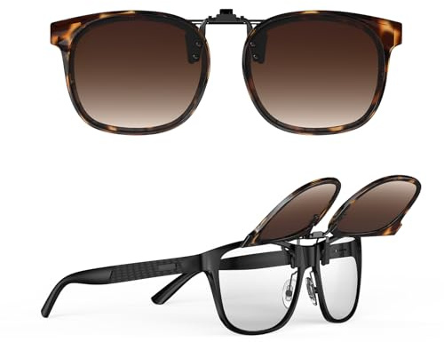 Goiteia Oversized Clip on Sunglasses over Prescription Glasses Women Men,Fashion Framed Design for Discreetly Concealing Your Glasses,Easy to Put on and Take off One-handed (Earth Tortoise)