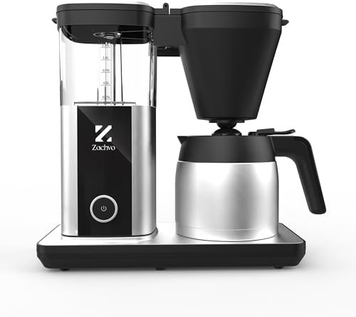 ZACHVO Filterkaffeemaschine mit 1,25L Thermoskanne, 4,5 Min. Schnellbrühung, 92°C PID-Temperaturkontrolle, 30s Tropfstopp, Wiederverwendbarer Filter, Automatische Reinigung, Edelstahl-Design