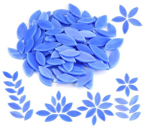 Mogokoyo 100 Stück Glas Mosaiksteine zum Basteln Bunte Blatt Glasmosaiksteine Mosaik Bastelset für DIY Handwerk Deko (Blau)
